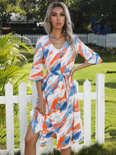 tie dye print V neck buttons open front French tea break Dress Sai Feel
